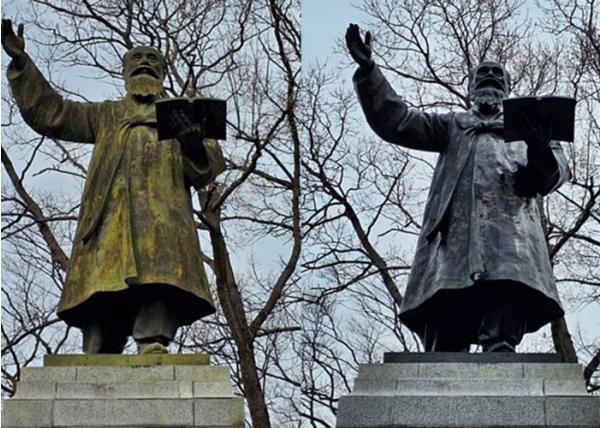 경주 황성공원 동상 새 단장… 오염 제거·보존 처리 완료 기사 이미지